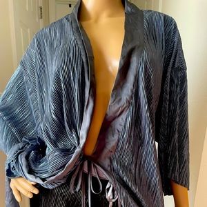 Victoria’s Secret 2 piece Metallic Gunmetal Pleated Robe and shorts sleep set
